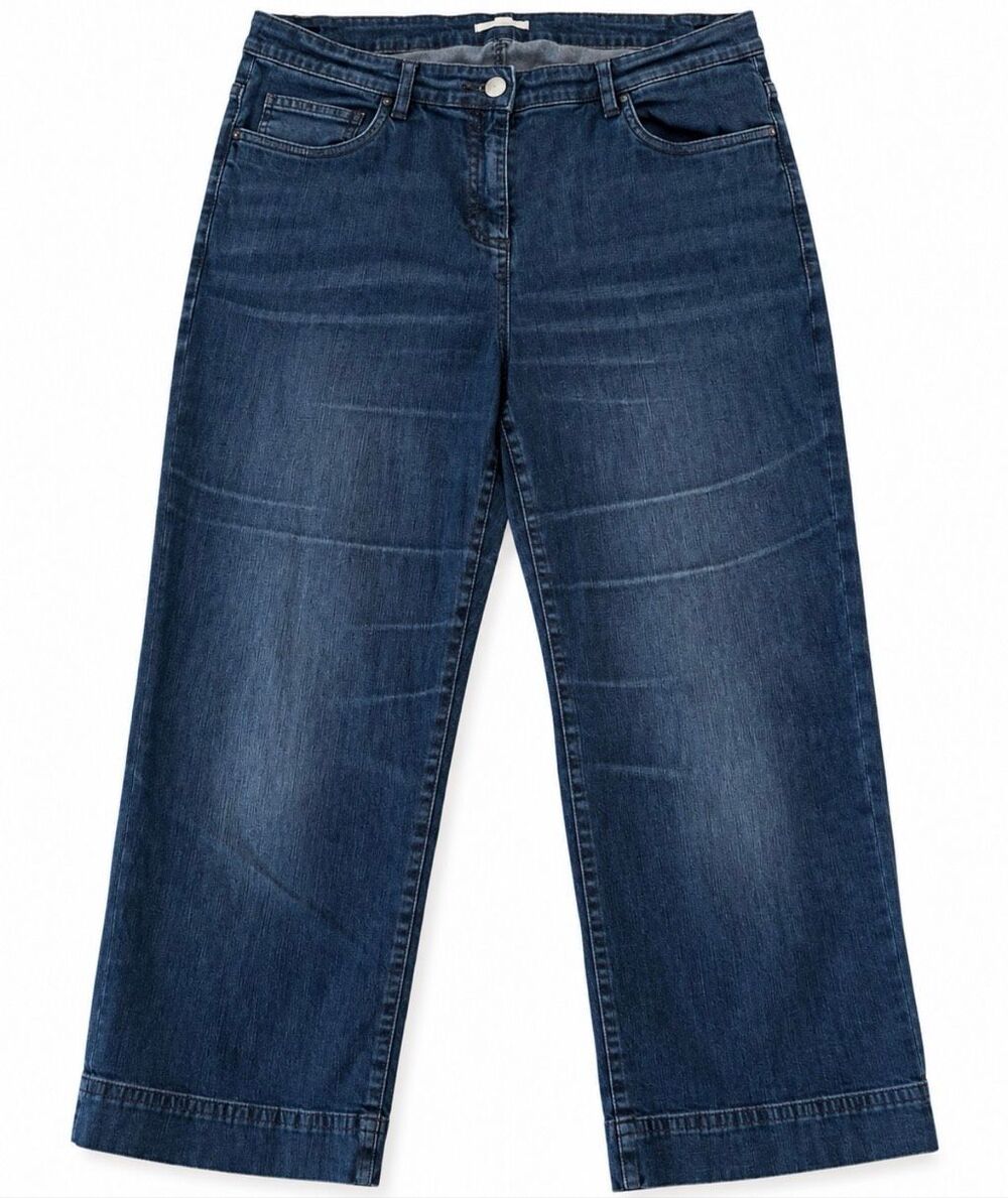 Eileen Fisher Jeans Size L Dark Wash Cropped Straight Wide Leg Made in USA